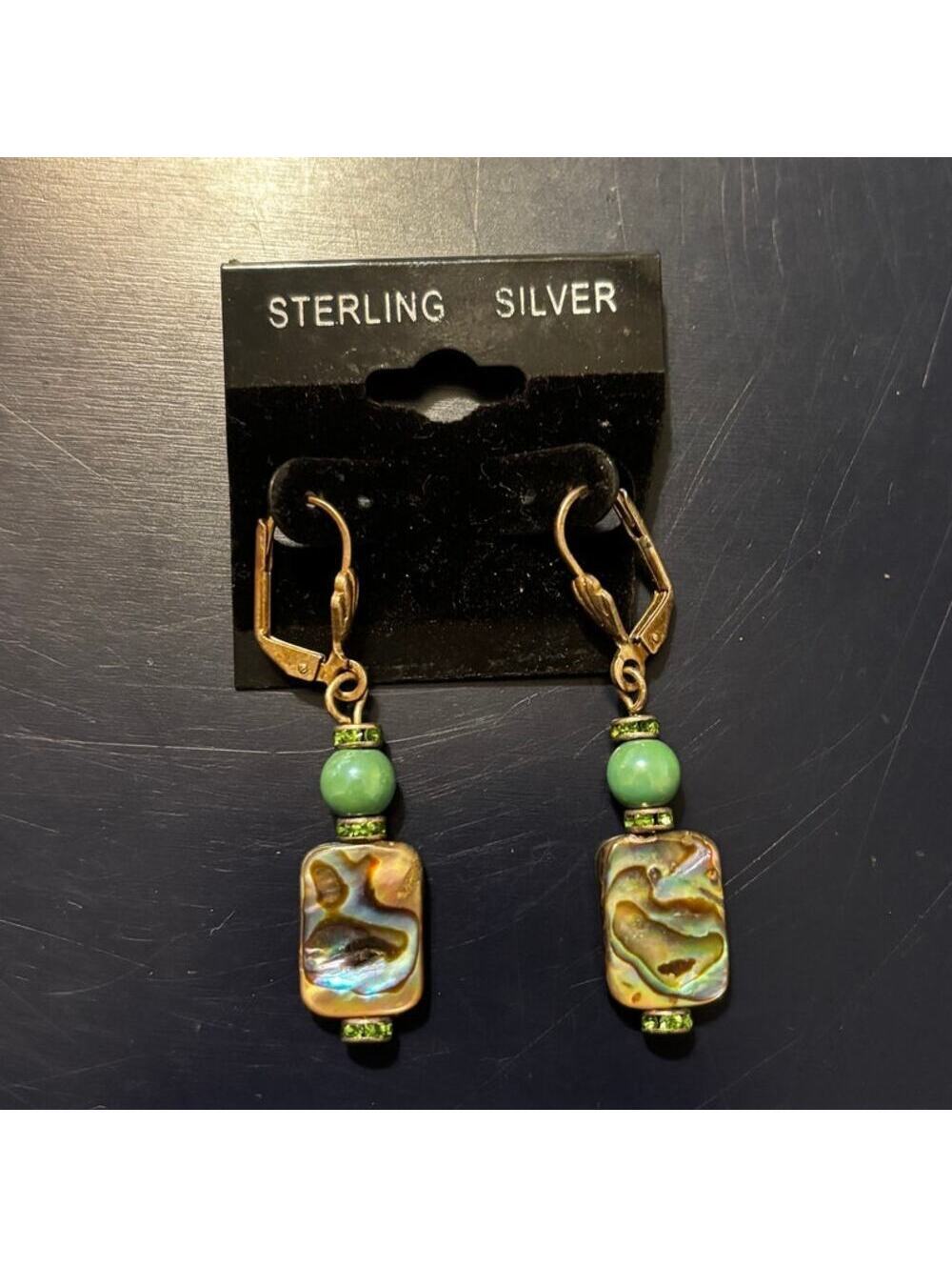 NWT Sterling Silver Iridescent Abalone Shell Dangle Earrings